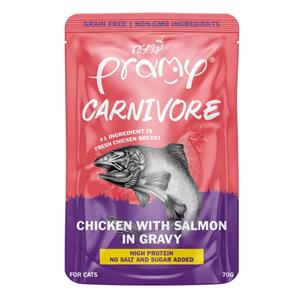 (โหล) 12x70ก. Pramy Carnivore เพาซ์แมว รสไก่แซลมอนเกรวี่ CV4