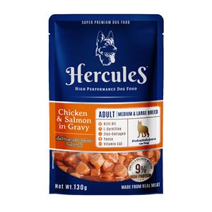 (โหล) 12x130ก. Hercules เพาซ์สุนัขพันธุ์ใหญ่ รสไก่แซลมอนเกรวี่