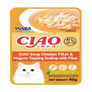 Ciao เพาซ์แมว รสสันในไก่ทูน่ามากูโระหอยเซลล์ไฟเบอร์