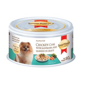 SmartHeart สุนัข รสไก่ชิ้นปูอัดสาหร่าย เกรวี่ 80ก.