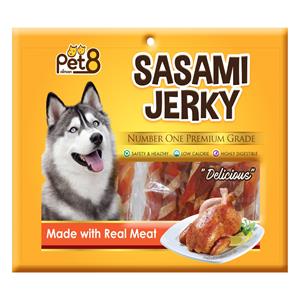 Pet8 ขนมสุนัข ปลาแผ่นพันสันในไก่ JJ504 150ก.