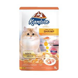 (โหล) 12x70ก. Kaniva เพาซ์แมว รสทูน่าเนื้อกุ้งเยลลี่