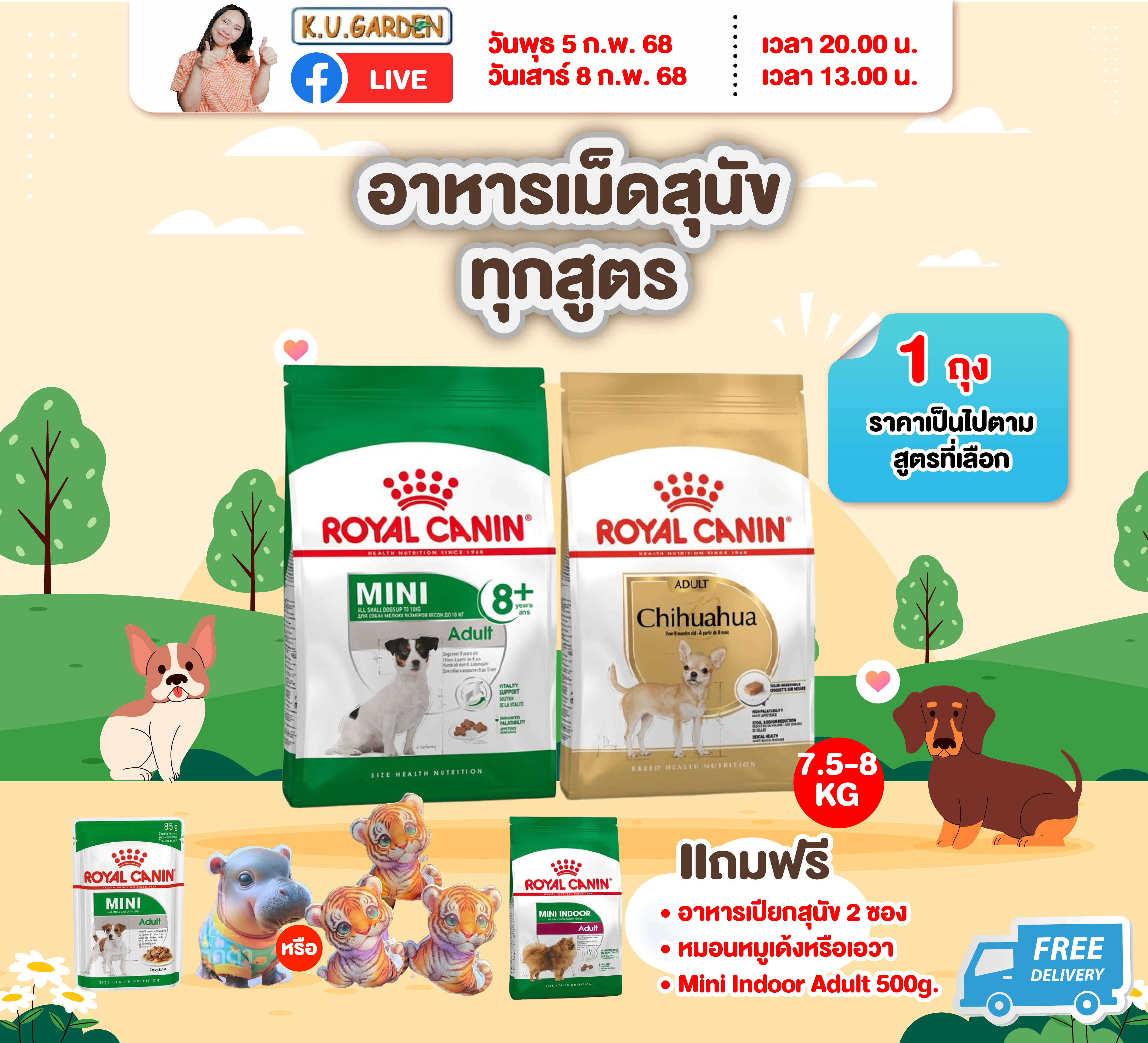 แถมเพาซ์สุนัข2ซอง+หมอนหมูเด้ง+RC 500g.1ถุง